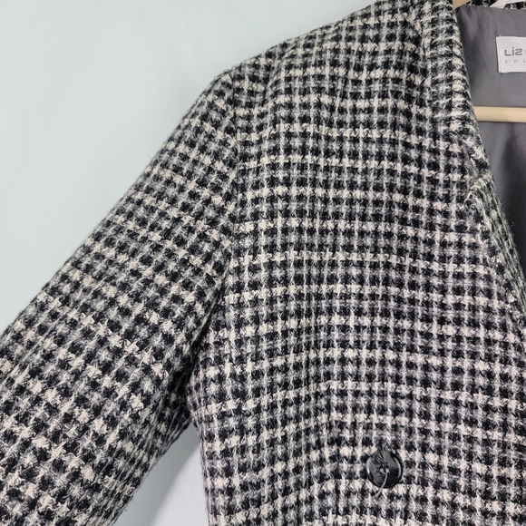 Liz Claiborne Women Wool Blend Silk Black Herringbone Double Breasted Blazer 8 - Picture 5 of 11